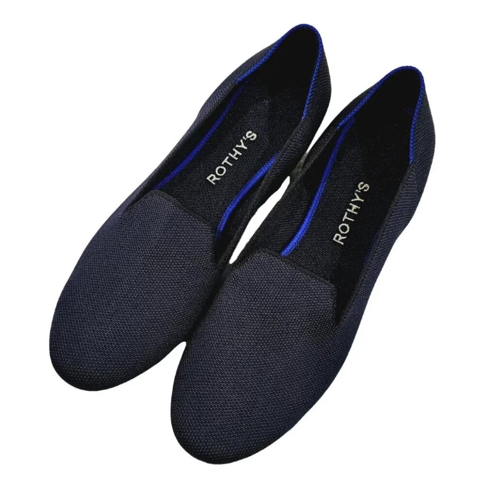 Rothy's Flat Loafter Black with Blue Trim